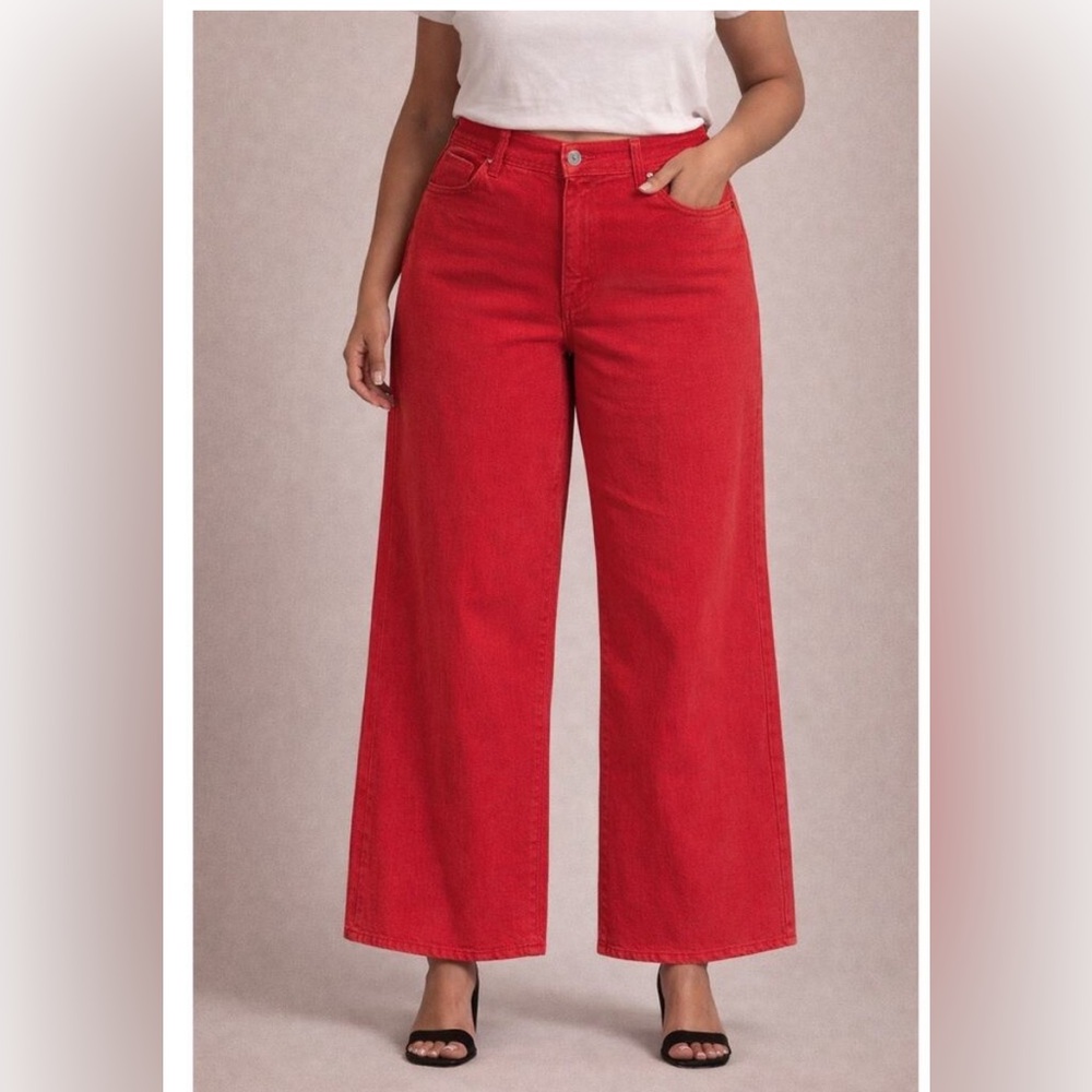 NWT Women High Rise Sailor Wide Leg Ankle Jeans Universal Thread Red Size 2 Reg